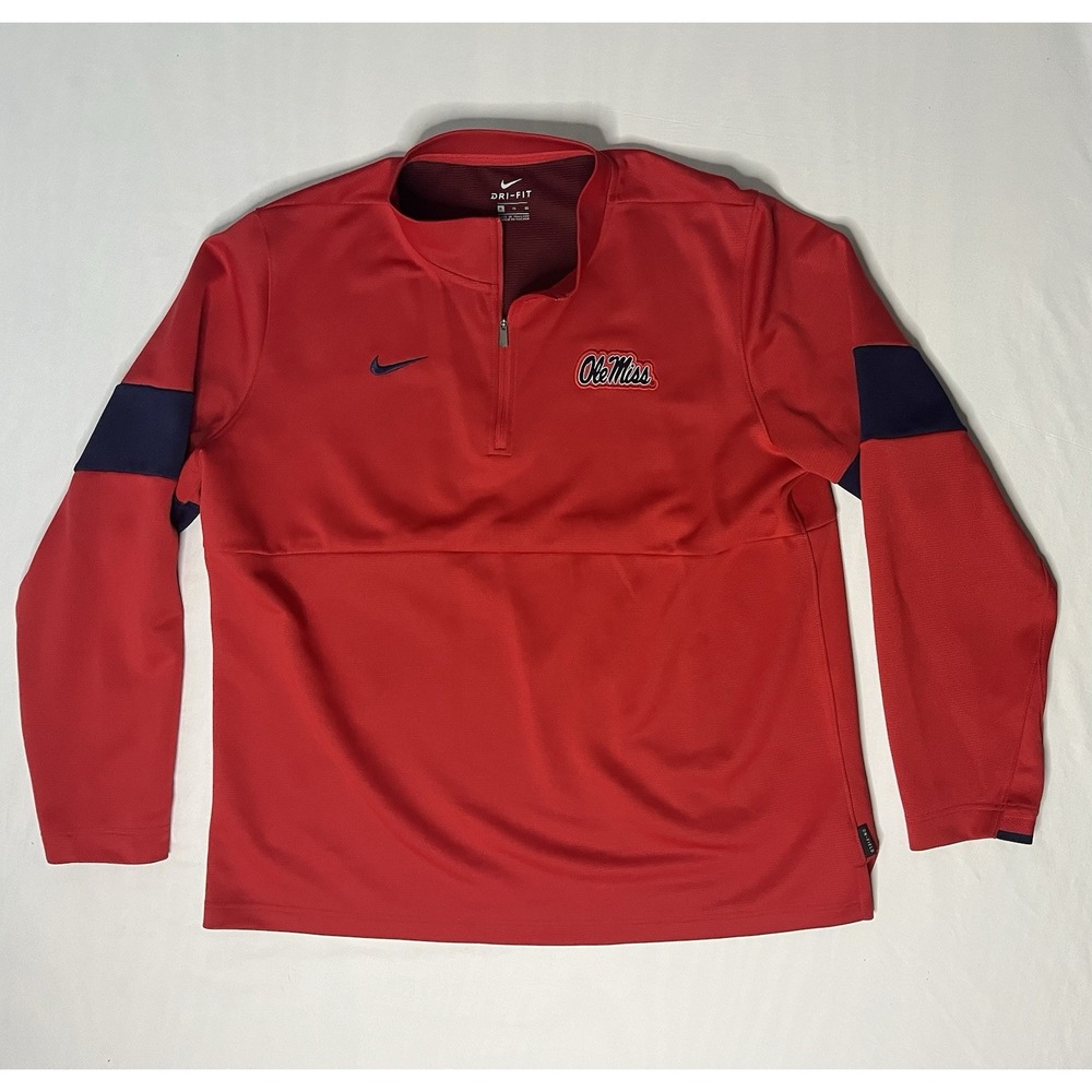 Nike Dri Fit On Field Ole Miss Rebels Pullover Jacket Men's Size XL Red 1/4 Zip